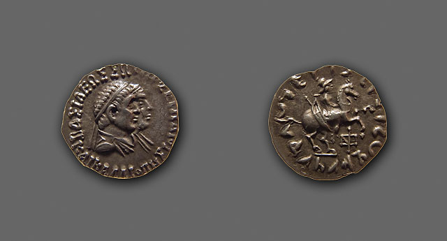 Hermaios & Calliope, king and queen of Bactria - AR drachm
